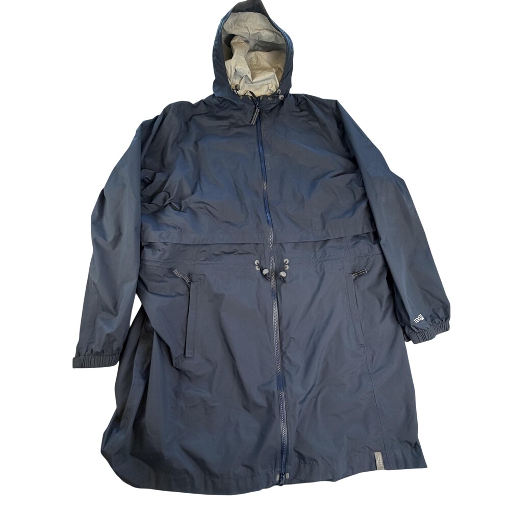 L.L.Bean Rain Coat Womens 2X Plus Blue Hooded Long Length Lightweight TEK